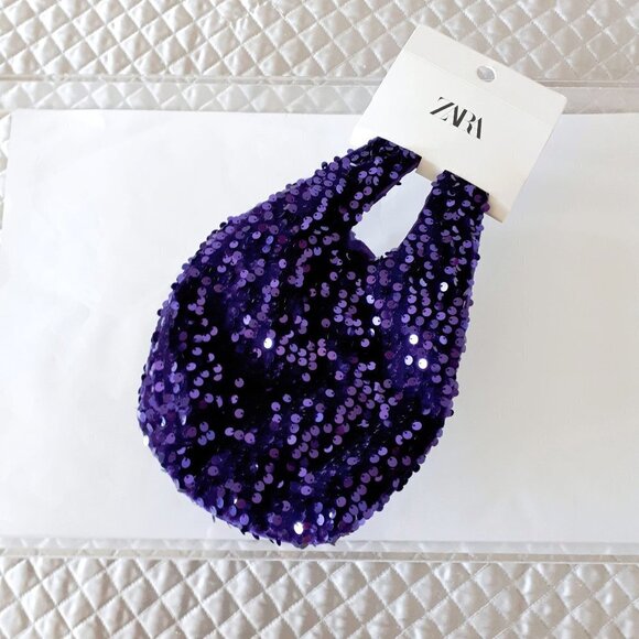 NWT Zara purple velvet sequin small bucket bag - Picture 8 of 8